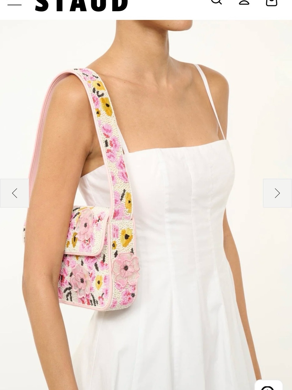 STAUD Pink blossom Beaded Floral Shoulder Bag NWT - Picture 7 of 7